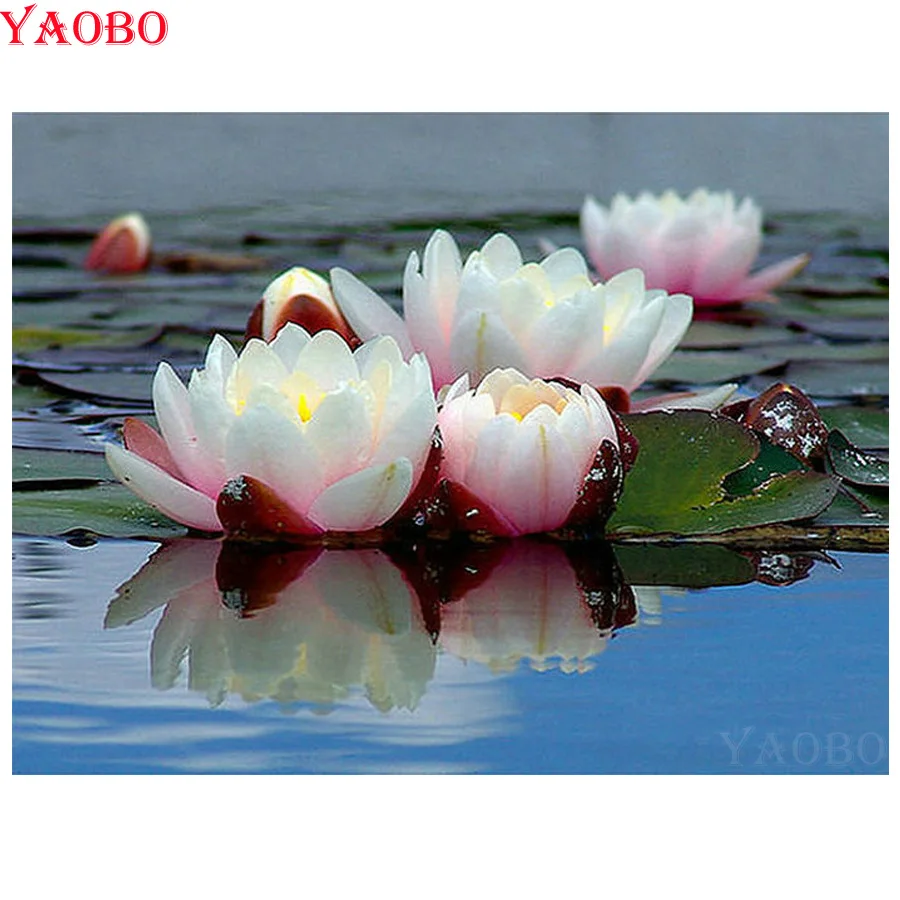 

Diy Square/Round drill diamond painting cross stitch mosaics Full 100% cover embroidery "Lotus Flower" diamond embroidery sale