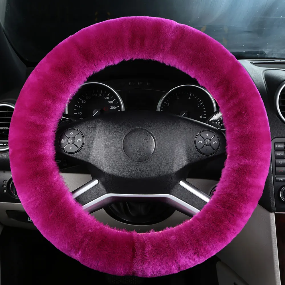 F-Pink OGLAND аутентичная овчина автомобильный Стайлинг рулевое колесо Чехлы для австралийская мериносовая шерсть натуральный мех кожа универсальные автомобильные запчасти - Название цвета: F-Pink