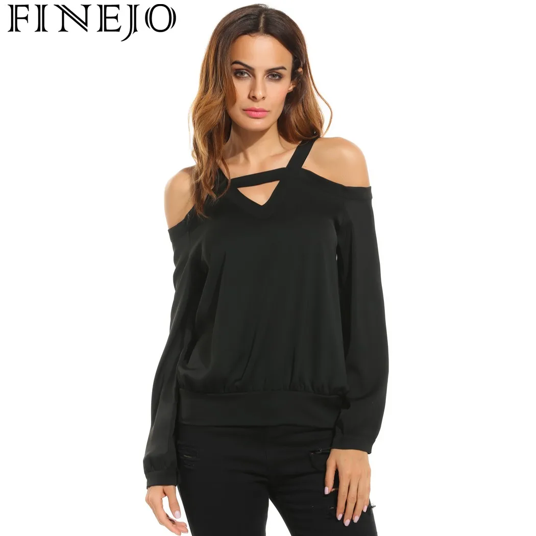 FINEJO Новая модная женская блузка с длинными рукавами и бретельками открытыми