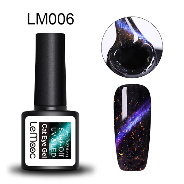 LM006 LEMOOC 8 мл 3D глаз хамелеона кота УФ Гель-лак Магнитный замочить от ногтей Гель-лак на черной основе - Цвет: LM006