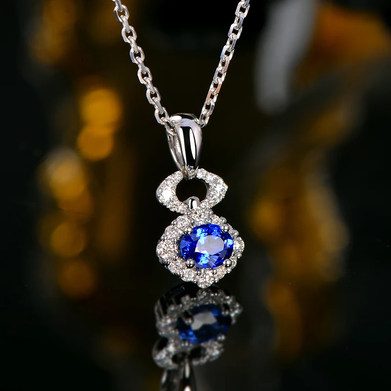 Caimao натуральный 0.46ct синий сапфир с проложить H SI бриллианты 14 k белое золото кулон для помолвки