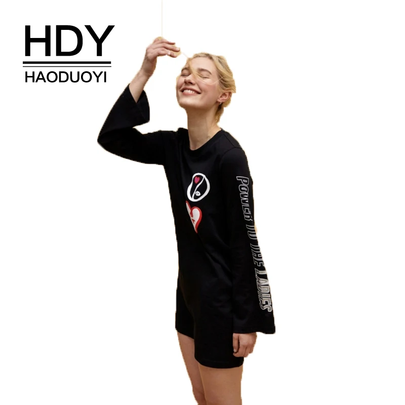 HDY Haoduoyi письма печатаются женский черный Повседневное кофты с длинными рукавами