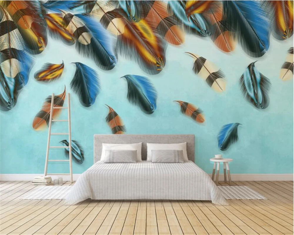 

Beibehang Custom 3d Wallpaper Modern high quality colored feather wall decoration painting papel de parede wall paper home decor