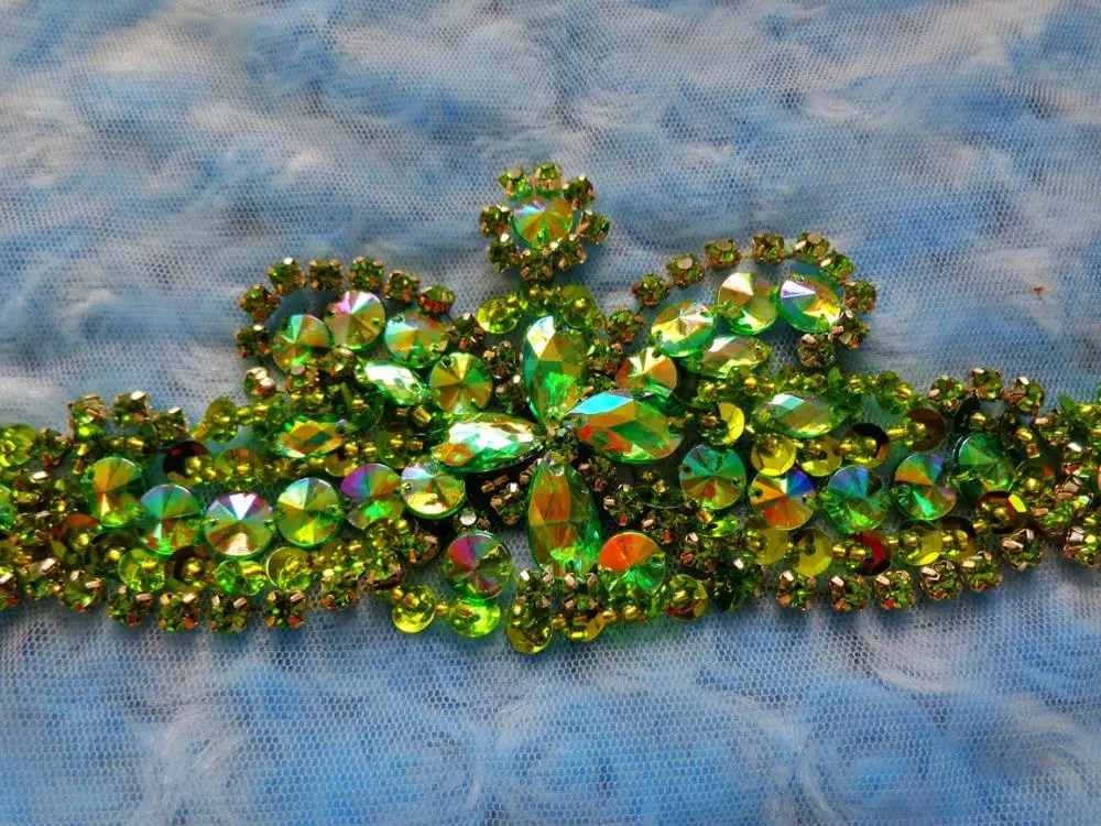 A189 Бесплатная доставка нашивки ручной работы с кристаллами зеленые Пришивные