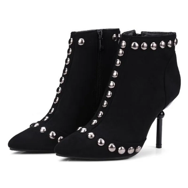 Autumn and winter New style fashion black sexy rivet Cusp High-heeled Short boots Comfortable Cashmere Keep warm Women Boots