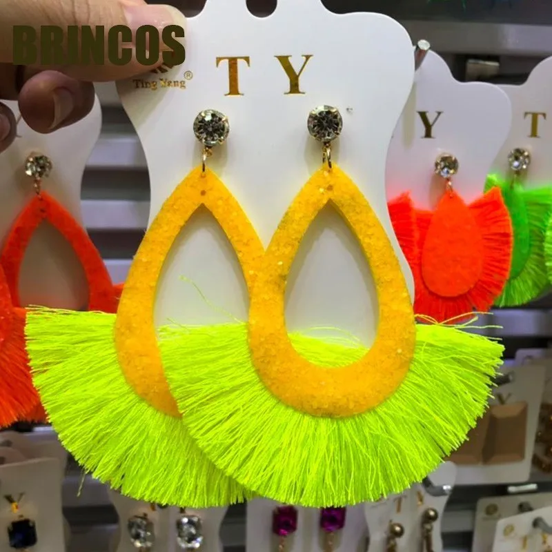 8 Earrings for women Neon green Tassel boho gold korean indian jewelry statement drop handmade oversize bohemia aliexpress - Metal Color: 8