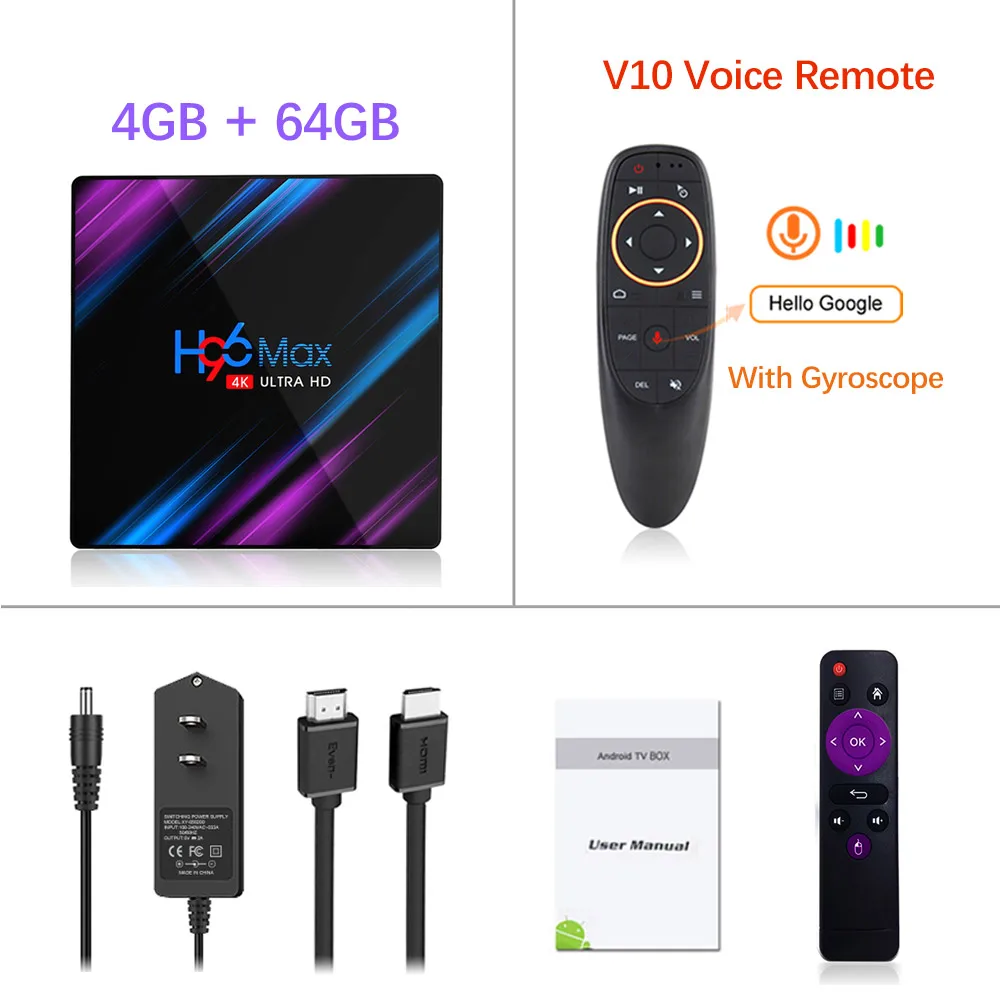 4GB 64GB V10 H96MAX Smart 4K tv Box Android 9,0 4 Гб ОЗУ 64 Гб ПЗУ RK3318 1080p 60fps H96 Max медиаплеер Youtube телеприставка 2G16G - Цвет: 4GB 64GB V10
