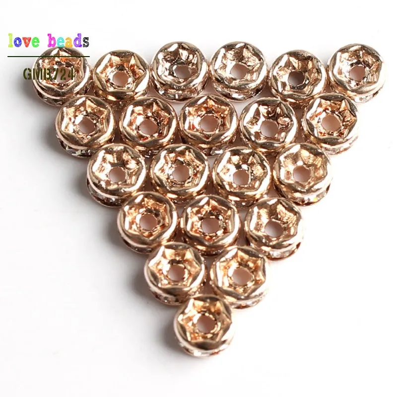4mm 6mm 8mm Metal Rose Gold Silver Color Bronze Plated Crystal Rhinestone Rondelle Spacer Beads for Diy Bracelet Making 100Pcs | Украшения