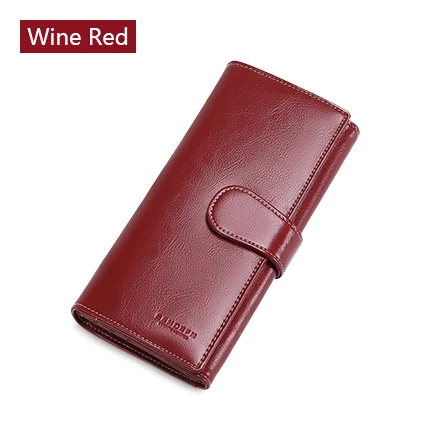 Wine Red Длинный кошелек сплит кожаный бумажник Женщины молнией кошелек кнопку женские Кошельки держателя карты Кошелек Повседневная Кошелек Женщины - Цвет: Wine Red