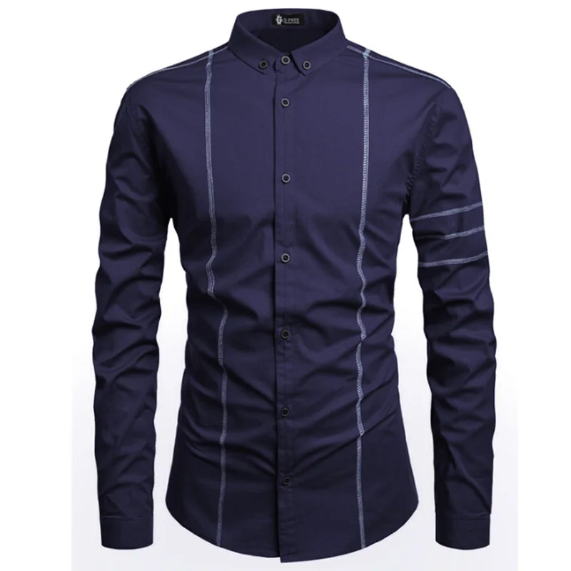 Men Shirts Europe Size New Arrivals Slim Fit Male Shirt Solid Open wire decoration Long Sleeve British Style Cotton Men's | Мужская