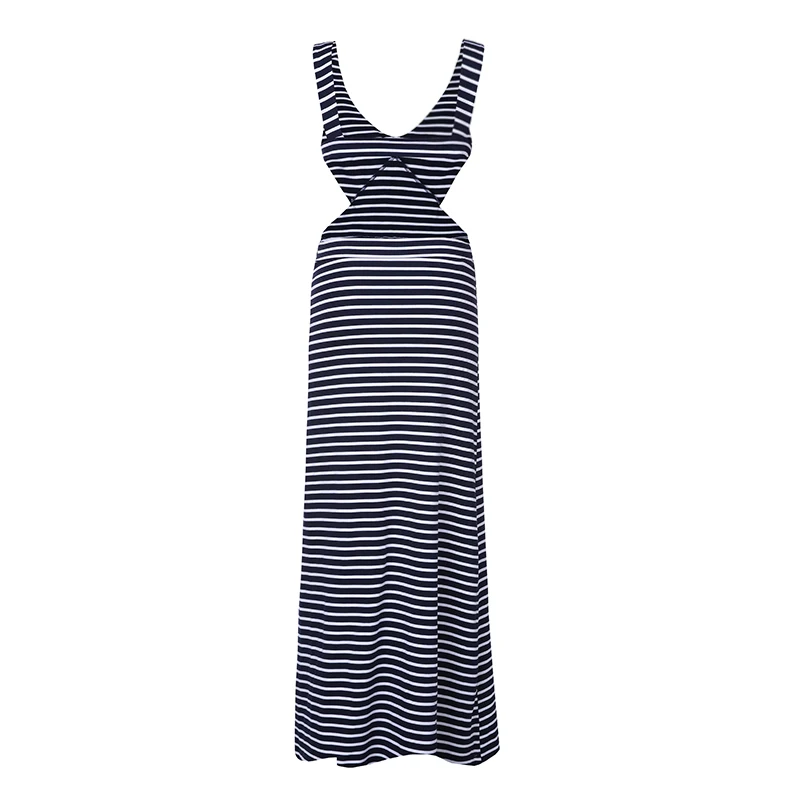 Полосатый Длинные Dress 2017 Спинки Летние Платья Без Рукавов Vintage Сексуальный Стиль