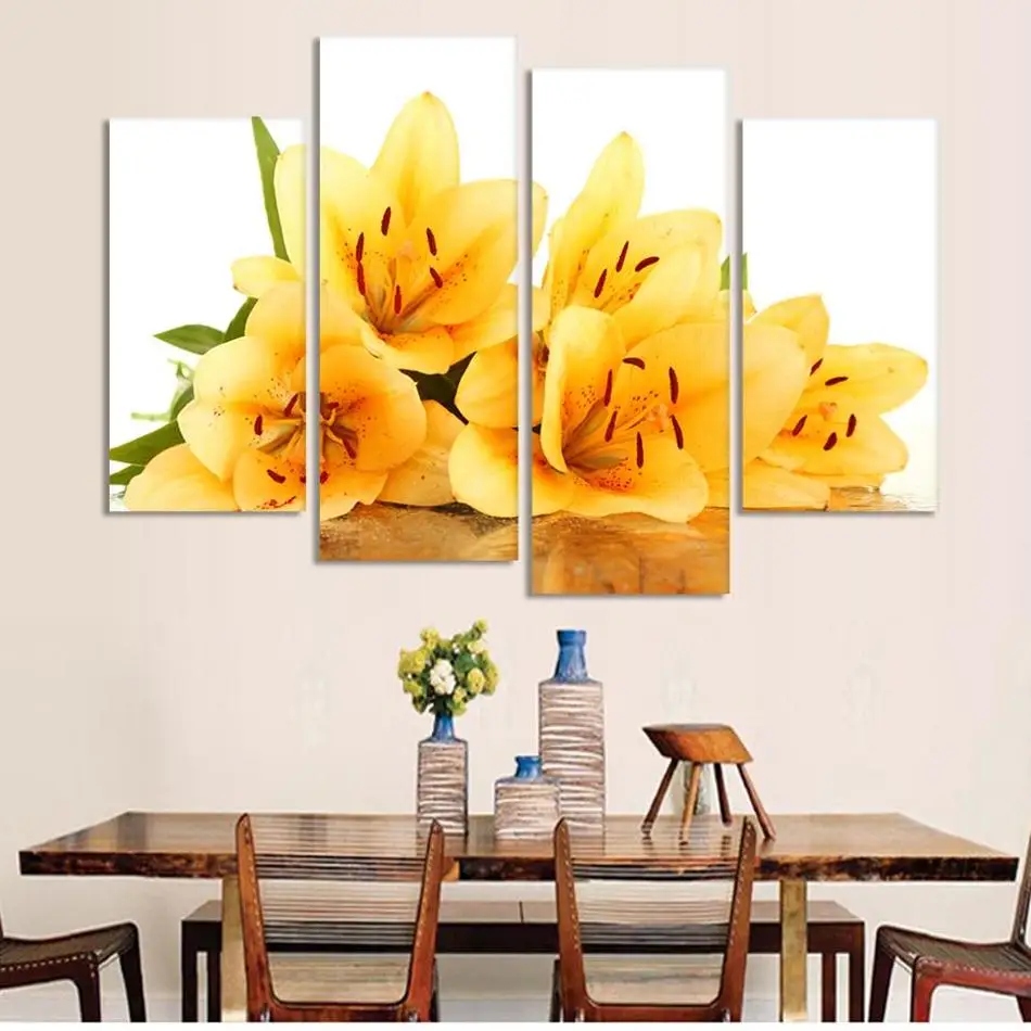 4 Piece Free Shipping Hot Sell Modern Wall Painting yellow flower Home Decorative Art Picture Paint on Canvas Prints | Дом и сад