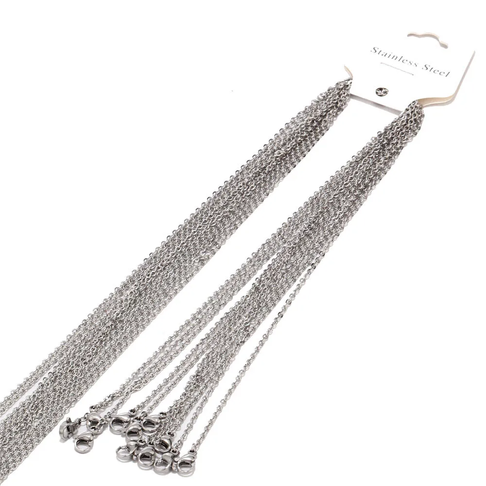 Dull Silver 10 шт./лот, 2 мм, ширина, нержавеющая сталь, золото/серебро/розовое золото, ожерелье, цепочки для DIY ювелирных изделий, материалы для изготовления ручной работы - Окраска металла: Dull Silver