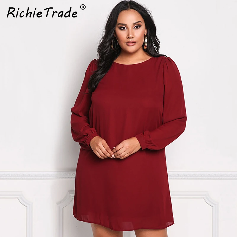 RICHIETRADE женское шифоновое платье свободные однотонные женские платья с круглым