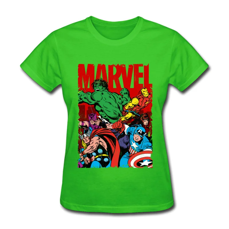 Горячие тренды модная футболка женская футболка Marvel собранные летние топы Футболка с круглым вырезом хлопок футболка Человек-паук - Цвет: Зеленый