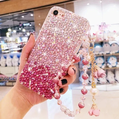 Розовые градиентные блестящие стразы чехол для телефона для iPhone X XS Max XR для iPhone 11 Pro Max 8 7 Plus 6 6S Plus Мягкий чехол для телефона - Цвет: Розовый