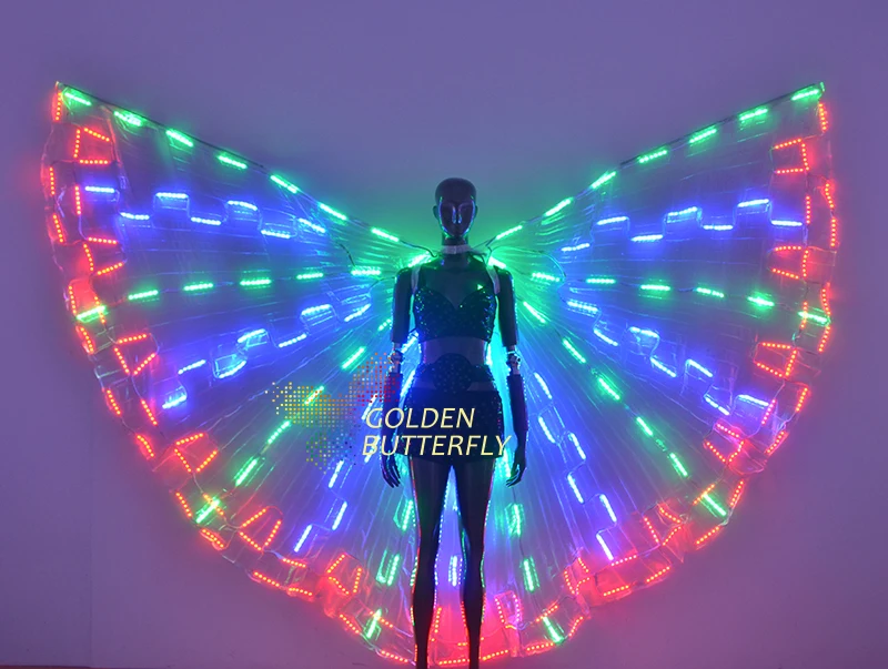 LED крылья светящиеся 2017 Модные женские красочные бабочки шоу одежда легкое