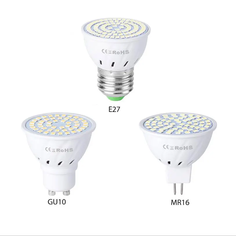 JIERWORLD E27 светодиодный лампы GU10 Лампа 220 V SMD 2835 MR16 48 60 80 светодиодный s теплый белый свет, переменный ток 220 V точечные светильники