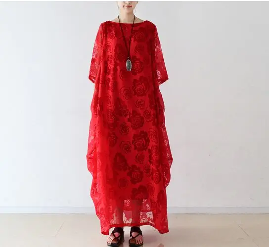 Женское шифоновое платье с коротким рукавом Красное или белое длинное кружевное