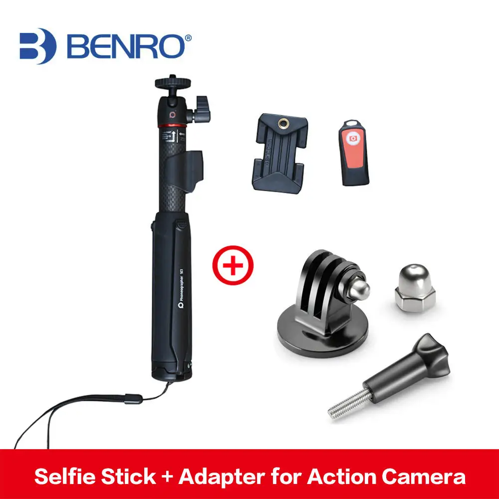 SC1WithScrew Benro SC1 углеродное волокно смартфон селфи палка мини-монопод, Трипод беспроводной Bluetooth пульт дистанционного управления для iphone X Gopro Canon Nikon sony - Цвет: SC1WithScrew
