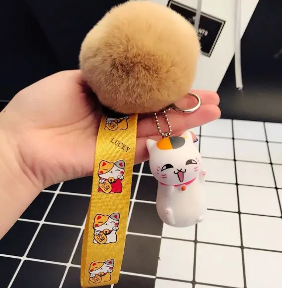1 шт. милый мультфильм Япония Нацумэ Yuujinchou Nyanko Sensei Кот Брелок меховой шарик помпоны брелок Lucky Cat сумка Подвеска плюшевая игрушка - Цвет: lucky cat keychain10