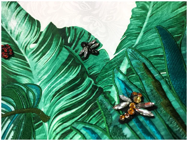 Женское платье с блестками зеленое трехмерным алмазным принтом в виде банановых