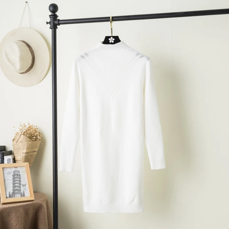 Осень зима 2019 платье свитер Женский v образный воротник стойка с вышивкой длинный