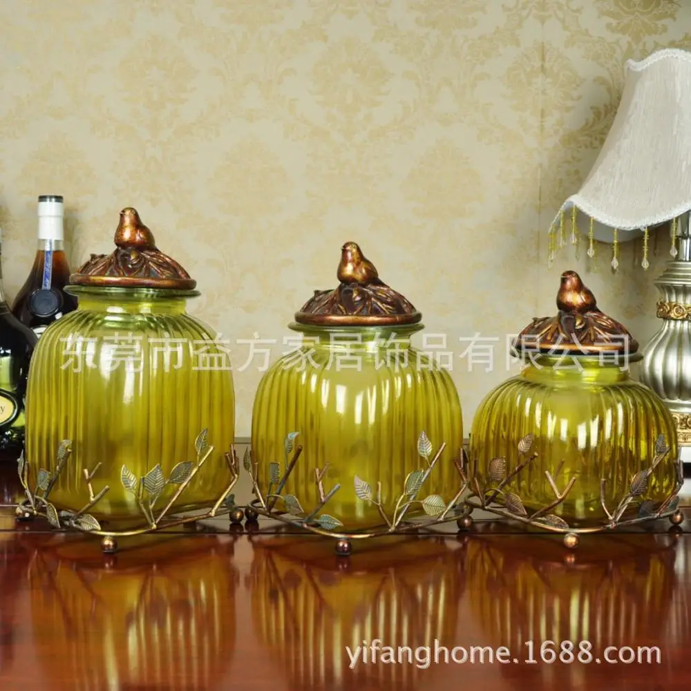 Европейский стиль желтый стекло конфеты банку поставок Домашнего Интерьера