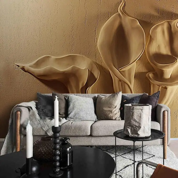 Wallpaper Gold Embossed Calla Lily Flower Murals Modern Abstract Art Wall Living Room Decoration Waterproof 3d | Обустройство дома
