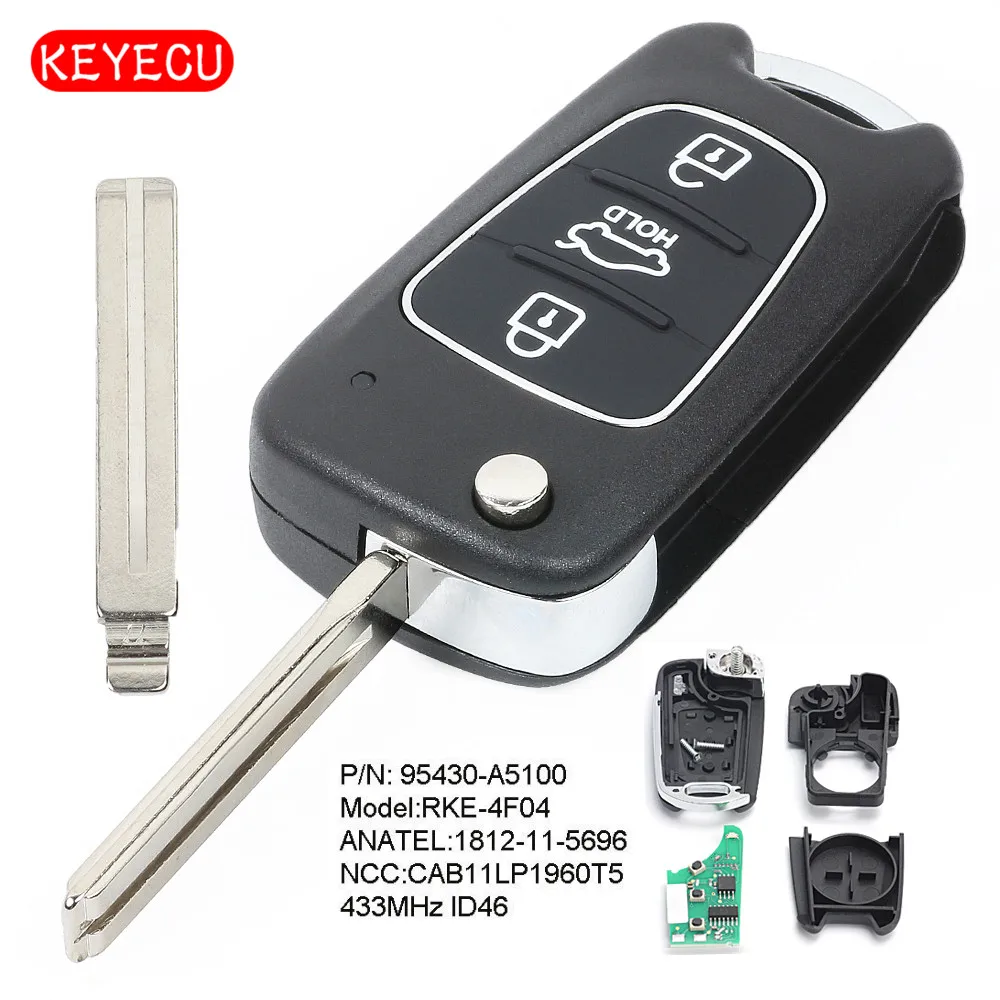 

Keyecu Upgraded Flip Remote Key Fob 3 Button 433MHz ID46 Chip for Hyundai I30 II 2013-2017 P/N: 95430-A5100