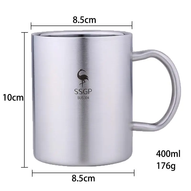 large 304 кофейная кружка из нержавеющей стали, двойной слой, анти-ожоги, чашка для питья/пива/воды/чая, анти-падение, металлический стакан для путешествий, высокое качество - Цвет: large