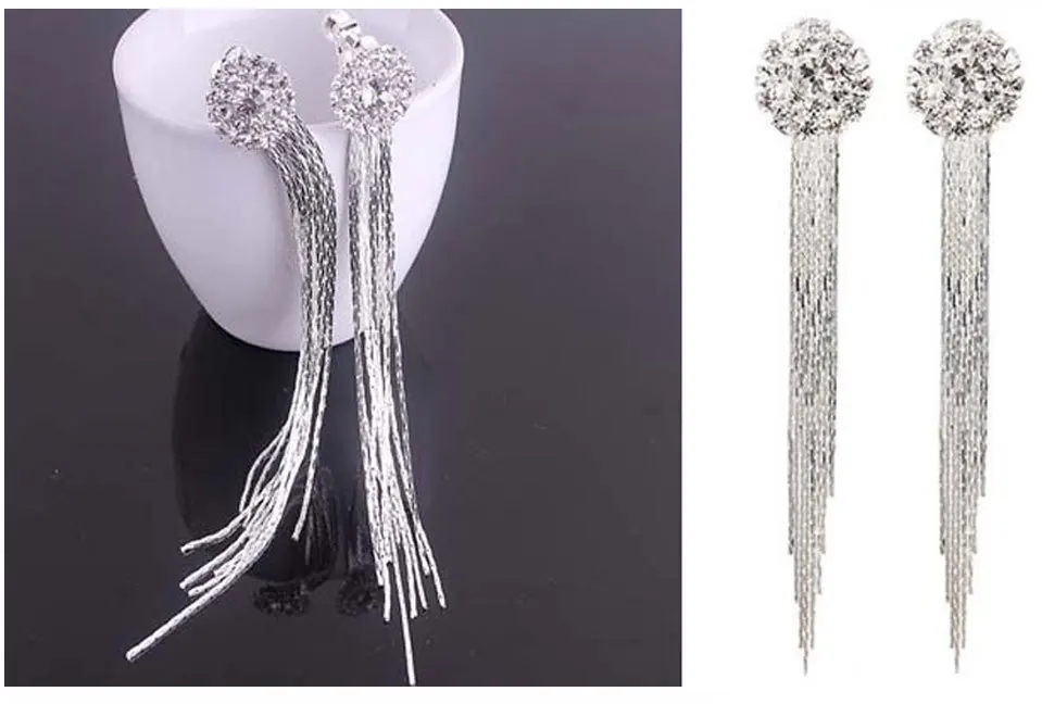 M MISM Long Drop Tassel Earrings Shining Korean Style Women Jewelry Classic Crystal Pendientes Elegant Silver Aretes De Mujer | Украшения и