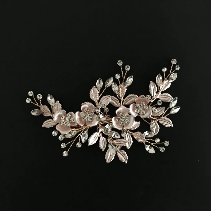 Свадебная заколка для волос SLBRIDAL из сплава цвета розового золота с австрийскими