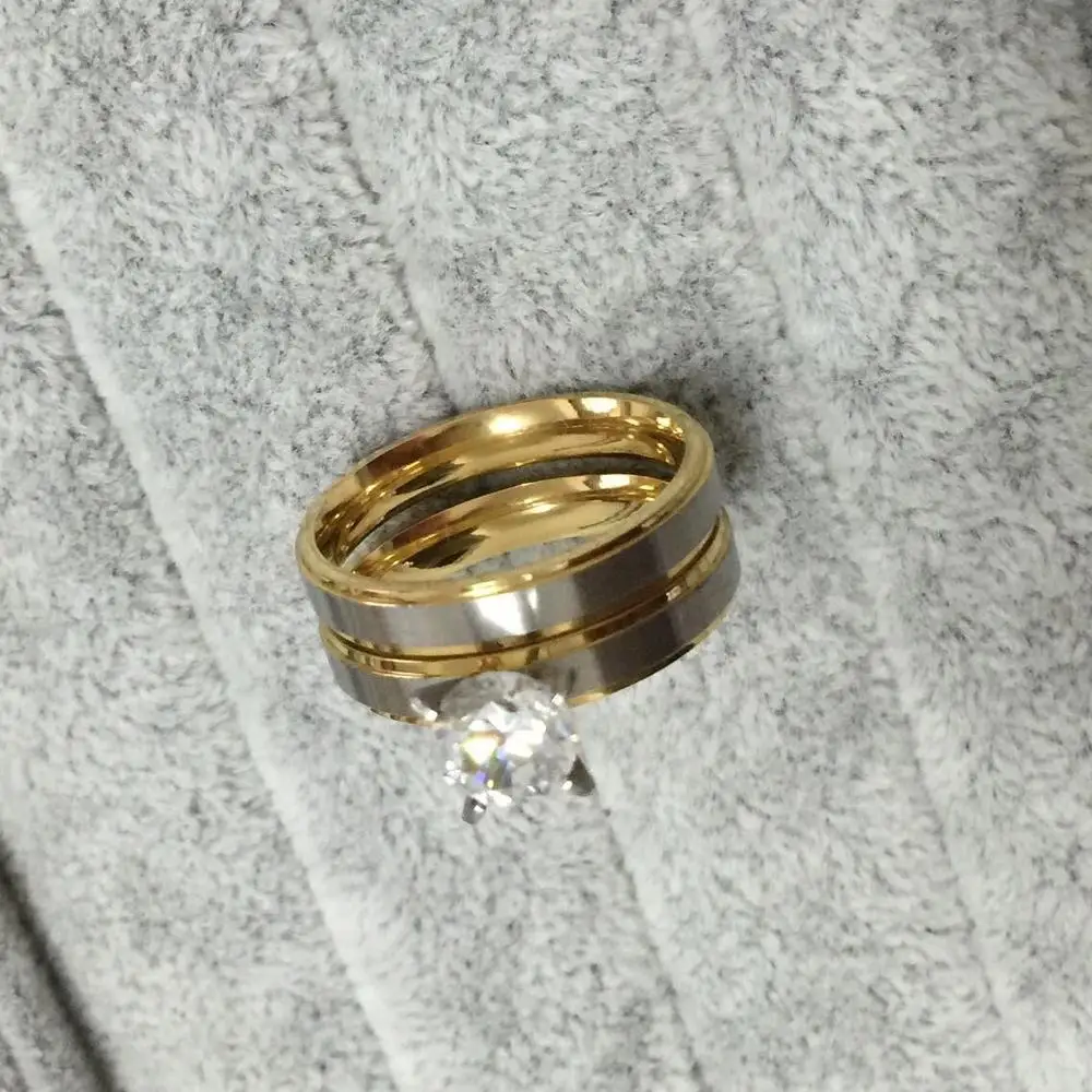 Парные кольца из титановой стали с фианитом корейский набор парных колец для