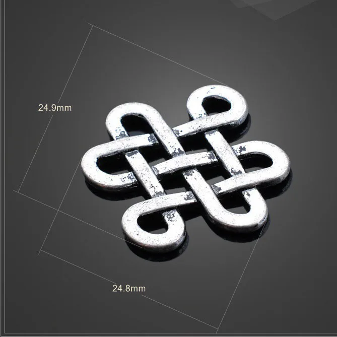 

20 PCS/Lot 23.8mm*24.9mm tibetan metal diy handmade accessories antique silver plated Chinese knot charms