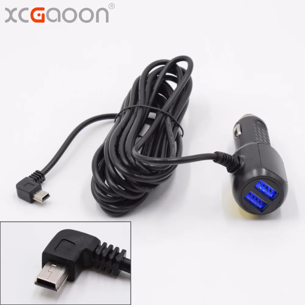 XCGaoon 3,5 м 5 в а мини USB изогнутое левое автомобильное зарядное устройство с 2 usb-портами для автомобиля dvr камера регистратор мобильный, вход DC 8 V-36 V