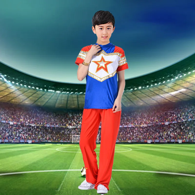 Костюм Чирлидера с коротким рукавом и голубым балом детское танцевальное платье