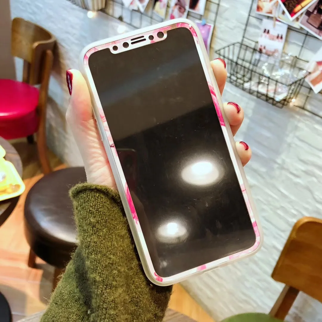 Мягкий чехол IMD с рисунком фламинго и цветов для iPhone 7 8 plus X XS закаленное стекло