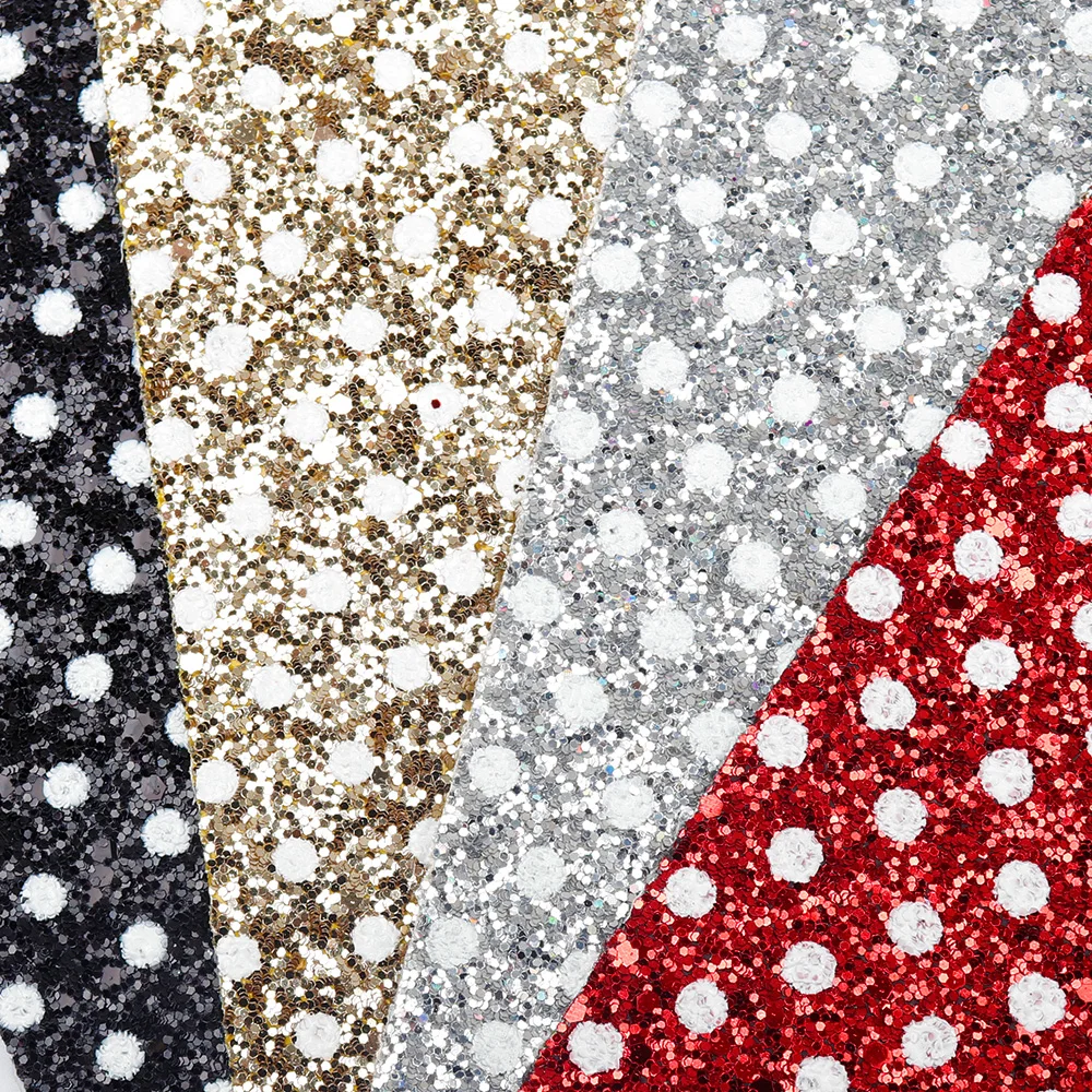 Блестки из синтетической кожи с принтом в горошек 22 х30 см|Синтетическая кожа| |