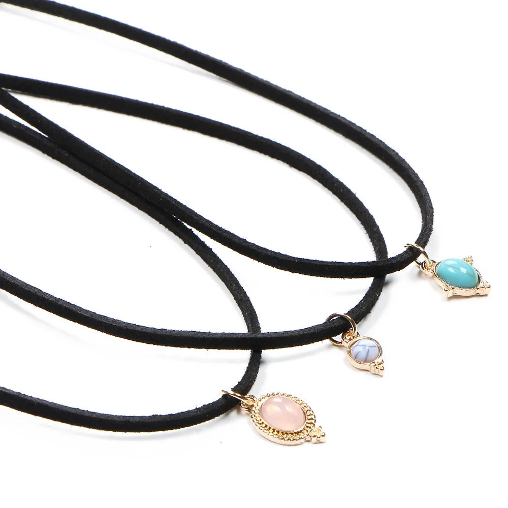 3 шт./компл. ожерелья с синими бусинами короткое кожаное бархатное ожерелье