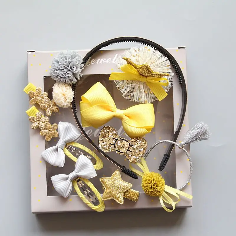with gift box MIXIU 10 шт. набор аксессуаров для волос для девочек модные кружевные кроличьи ушки заколка для волос в форме короны Эластичный Бант на резиновом ремешке - Цвет: with gift box