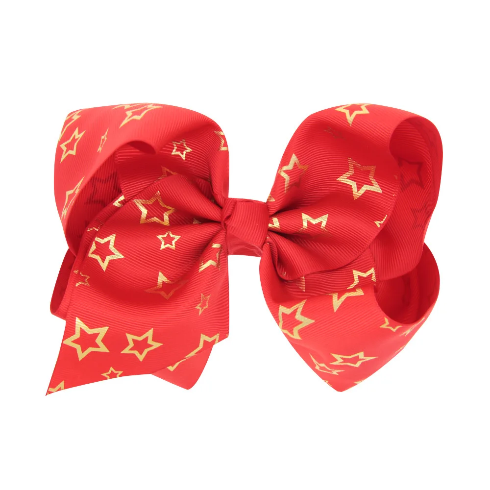 

Nishine 20pcs/lot 6.8" Large Gold Five-pointed Star Print Grosgrain Ribbon Hair Bows With Clip Kids Hairpins Hair Accessories