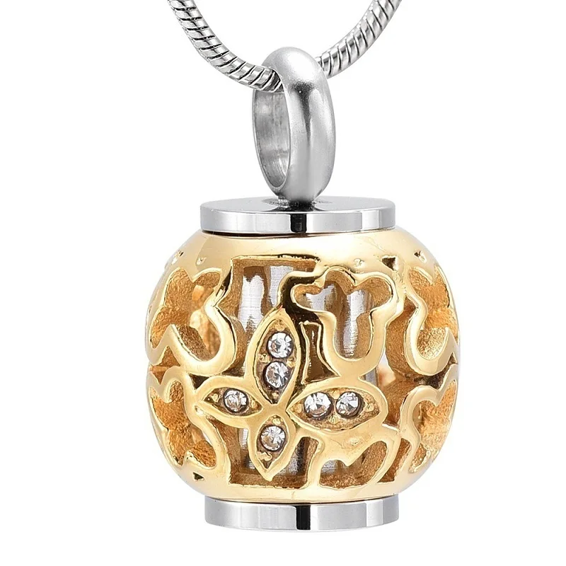 

IJD9959 Hollow Heart Gold Bead Cremation Ashes Urn Necklace Engraved Always in my heart Keepsake Memorial Pendant
