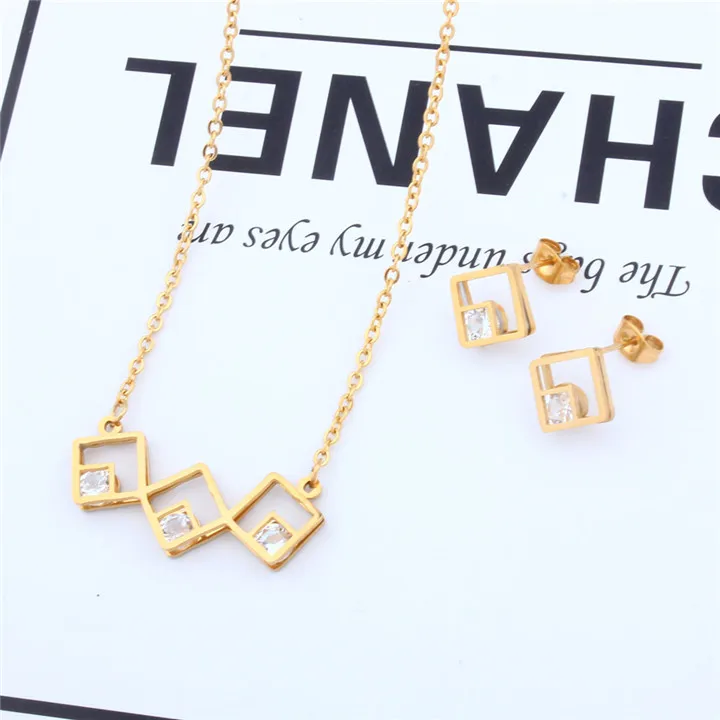 Gold color XUANHUA ювелирные изделия из нержавеющей стали для женщин индийские ювелирные изделия серьги и ожерелье наборы ювелирных изделий летние аксессуары - Окраска металла: Gold color