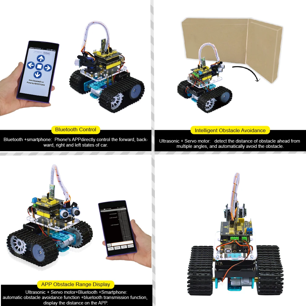 Keyestudio Programabl Танк робот для Arduino стартовый проект умный автомобиль комплект с UNO R3+ учебник книга стволовых робот образование