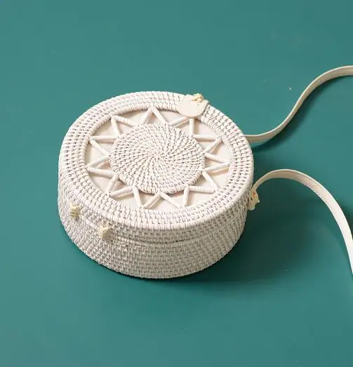 whitewujiaoxing20x8 Новые черные круглые сумки из ротанга для женщин, богемная пляжная сумка-Кроссбоди, соломенная ручная работа, тканая круглая сумка на плечо, женские сумки - Цвет: whitewujiaoxing20x8