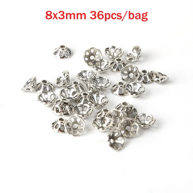 8x3mm 36pcs 35 стилей бусины колпачки Тибетский античный серебряный цвет цветок концевые колпачки для изготовления ювелирных изделий Рукоделие Diy аксессуары - Цвет: 8x3mm 36pcs