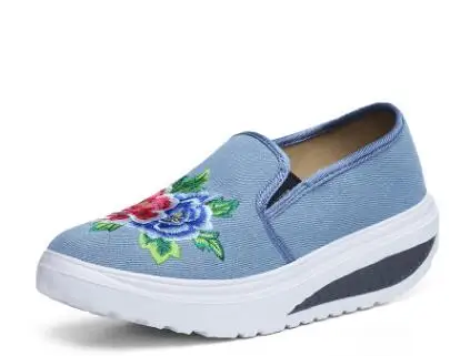 Denim Blue Женская обувь на платформе; Повседневная Вулканизированная обувь в китайском стиле; женская обувь с воздушной почтой; Твердые кроссовки; женская обувь; большие размеры - Цвет: Denim Blue