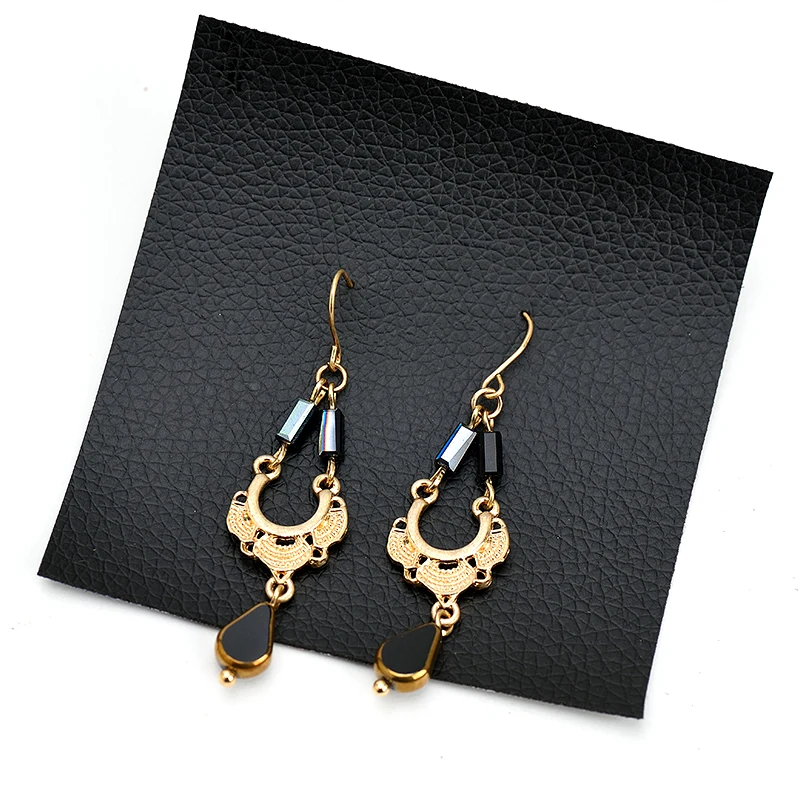 Женские Винтажные висячие серьги с текстурой золотые из цинкового сплава