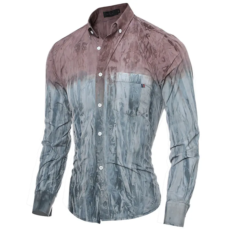 2016 Водные чернила градиент галстук краска мужские рубашки с длинным рукавом